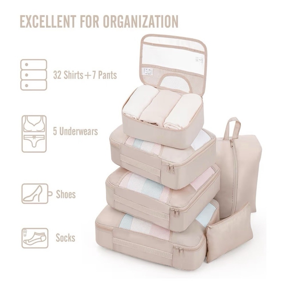 10 Piece Set Packing Cubes for Travel Essentials Suitcase Organizer Bags Cream[K - Picture 5 of 7